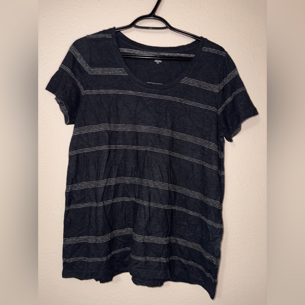 Eileen Fisher Short-Sleeve Crewneck Top with Thin Stripes